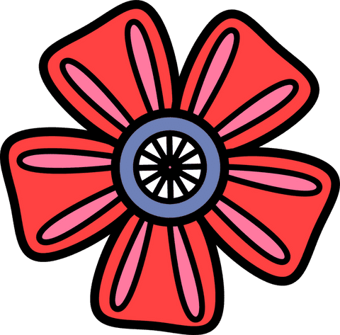 Vector Red Flower with Blue Center on Transparent Background