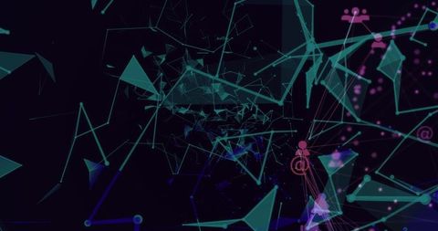 Abstract digital network with geometric patterns and icons