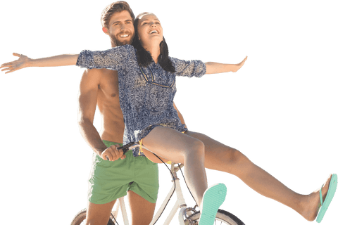 Joyful Couple Enjoying Bicycle Ride on Transparent Background