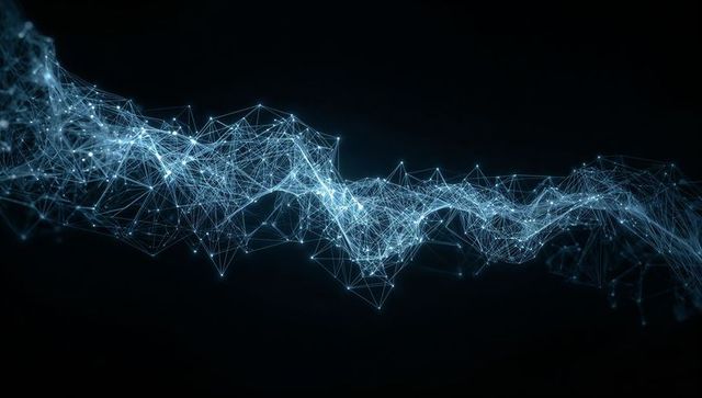 Undulating Neon Data Mesh With Glowing Nodes and Flowing Wireframe Lines, Digital Network