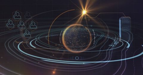 Futuristic Digital Interface with Spinning Globe and Icons - Download Free Stock Images Pikwizard.com