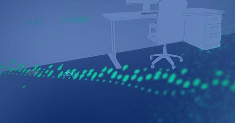 Modern Technology Workspace with Digital Green Waves