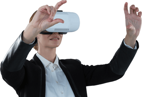 Businesswoman Engaged with Virtual Reality on Transparent Background - Download Free Stock Videos Pikwizard.com