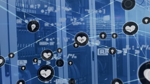 Digital Network Connections with Heart and Tech Icons