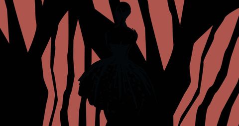 Silhouette of elegant fashion model on abstract striped backdrop