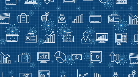 Digital Interface Animation with Business Icons and Patterns