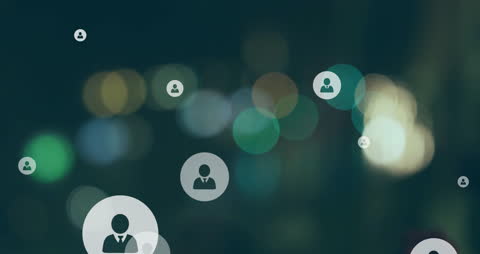 Abstract City Lights with Social Media Icons Overlay