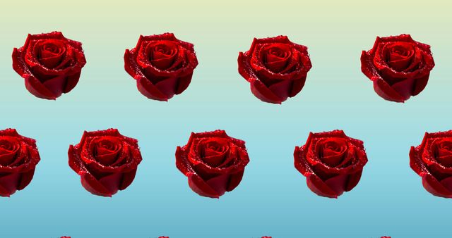 Red Roses Pattern on Gradient Blue Background - Download Free Stock Images Pikwizard.com