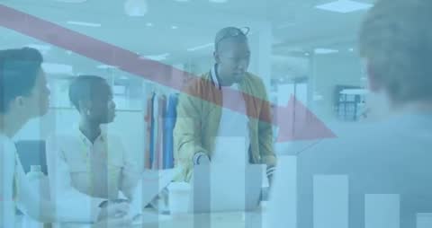 Team Analyzing Financial Decline with Visual Aids