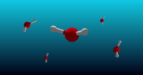 Rotating h2o molecules on gradient blue background