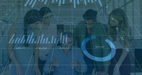 Collaborative Business Team Analyzing Data in Modern Setting