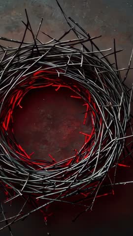 Vertical Loop Showing Pulsing Red Light Revealing Metallic Wreath on Rusted Metal Surface