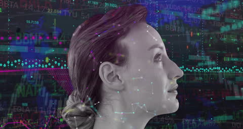 Businesswoman Analyzing Stock Market Data with Futuristic interface