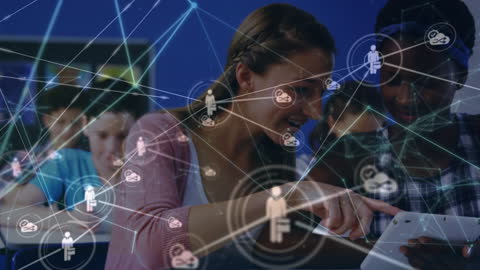 Diverse Students Engaging with Digital Tablet Classroom Technology