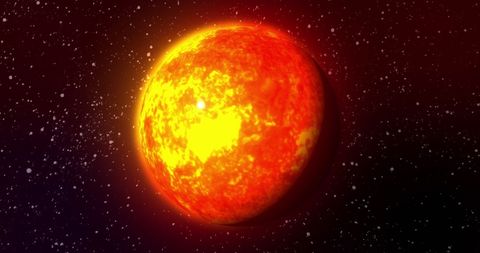 Glowing Orange Planet in Vast Galactic Space