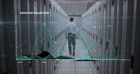Rear View of Man Analyzing Technical Data in Server Room - Download Free Stock Images Pikwizard.com