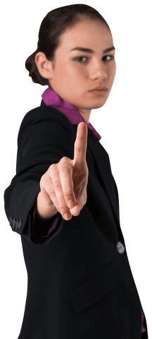 Businesswoman pointing forward with focused expression