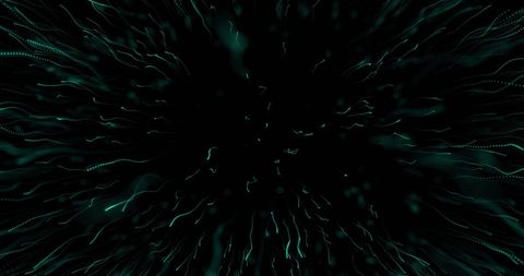 Abstract green light trails on dark technology backdrop