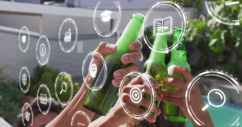 Celebrating Success with Beer and Virtual Business Icons