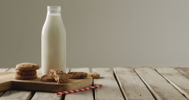 Fresh Milk With Cookies on Wooden Table - Download Free Stock Images Pikwizard.com