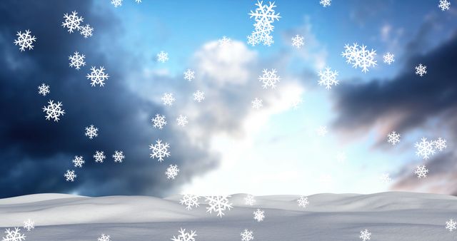 Snowflakes Falling Over Serene Winter Landscape in Open Blue Sky - Download Free Stock Images Pikwizard.com