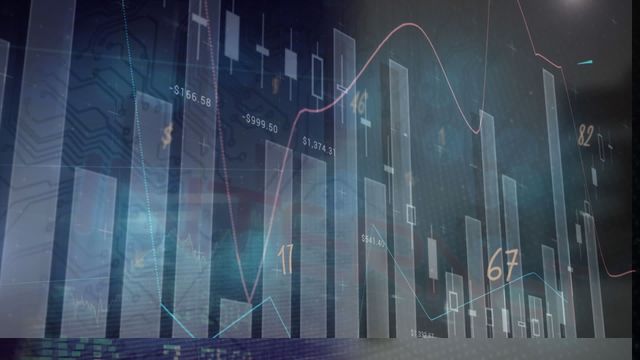 This illustration represents the intersection of technology and global finance, showcasing complex data processing and analytical graphs. Use this visual for concepts related to technology-driven business solutions, financial analysis, and investment trends in promotional material and presentations.