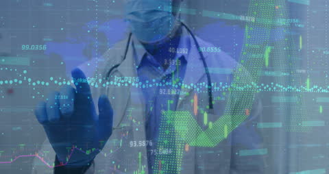 Doctor Analyzing Pandemic Data with Virtual Interface