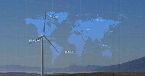 Global Data Interface Over Windmill Background