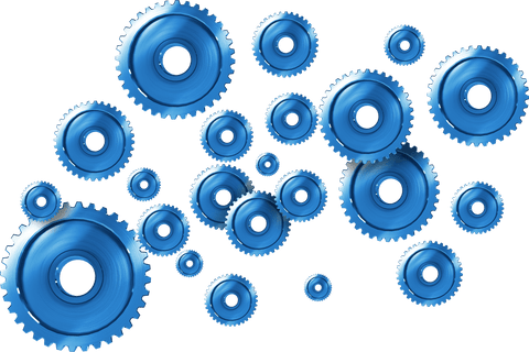Blue gears transparent background symbolizing connection