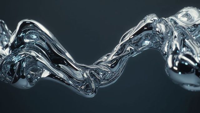 Futuristic metal twisting chrome ribbon sculpture