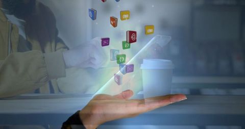 Modern communication image concept with tablet and floating icons