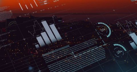 Night Cityscape with Animated Business Data Overlay - Download Free Stock Images Pikwizard.com