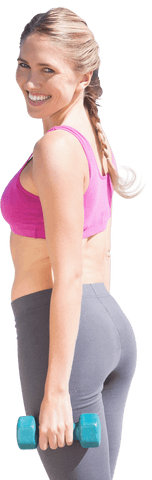 Caucasian woman holding weights transparent background