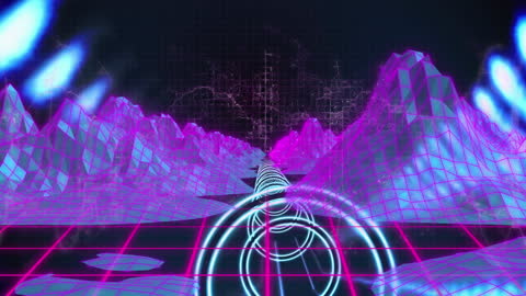 Futuristic Neon Digital Landscape with Light Trails
