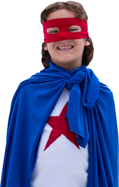 Cheerful Girl in Superhero Costume with Red Mask and Blue Cape Transparent - Download Free Stock Videos Pikwizard.com