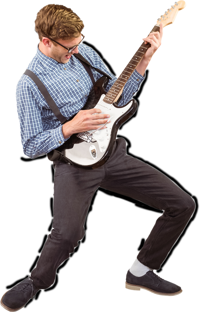 Enthusiastic Geeky Man Playing Electric Guitar Transparent Background - Download Free Stock Videos Pikwizard.com