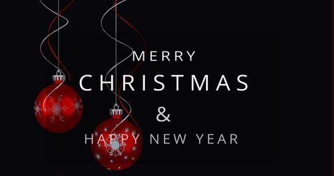 Christmas and New Year Greeting with Red Baubles on Black Background