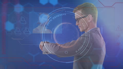 Futuristic Businessman in Augmented Reality Environment