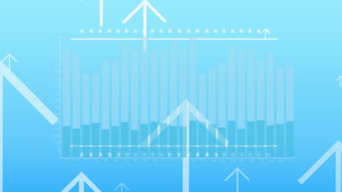 Animated Financial Growth Graphs and Arrows on Blue Background