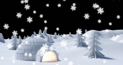 Snow Falling on Igloo in Serene Night Forest