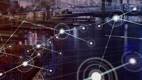 Abstract Network Connection Overlay in Urban Cityscape