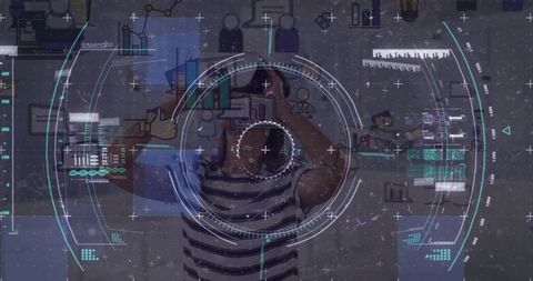 Virtual reality interaction with futuristic interface holograms