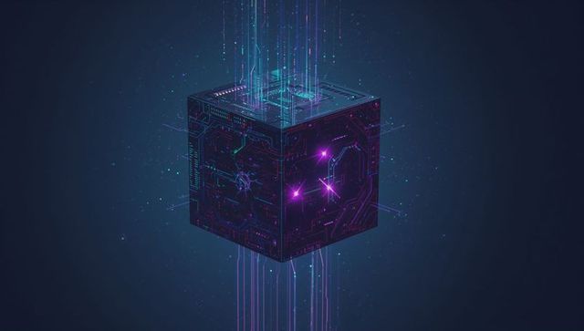 Pulsing Cyber Cube Streaming Data in Futuristic Neon Space