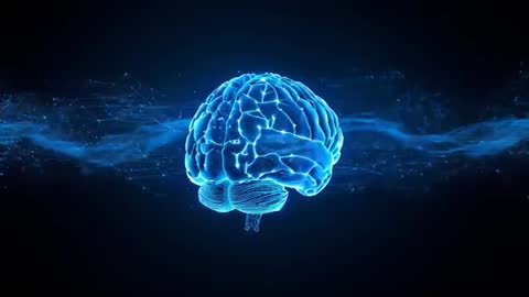 Futuristic Wireframe Brain with Animated Data Streams