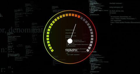 Digital Speedometer with Code Overlay on Black Background - Download Free Stock Images Pikwizard.com