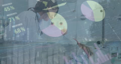 Futuristic Financial Data Overlay with Business Professionals