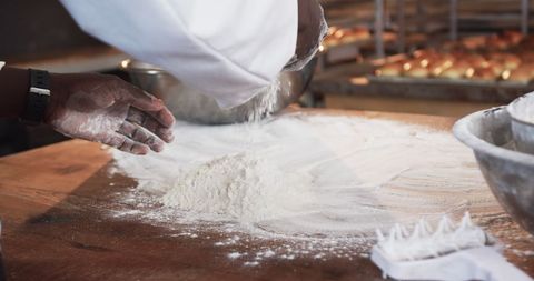 Baker Preparing Dough in Artisan Bakery