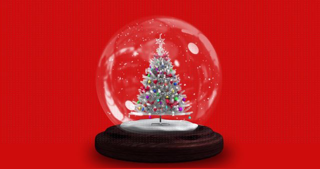 Festive Ornamented Christmas Tree Inside Snow Globe - Download Free Stock Images Pikwizard.com