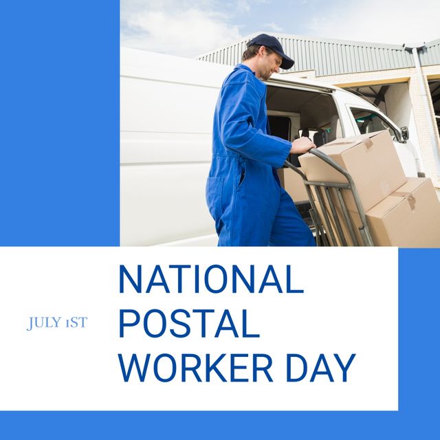 Caucasian Delivery Man With Boxes Celebrating National Postal Worker Day - Download Free Stock Templates Pikwizard.com