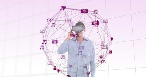 Man Immersed in Digital Future with VR Headset and Network Connections - Download Free Stock Images Pikwizard.com